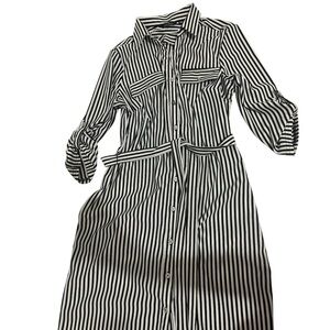 Mlle Gabrielle Black and White Long Sleeve Shirt Dress